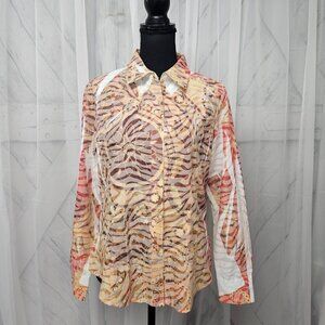 Reba Blouse Tan Rust Boho Studded Western Button Down Floral M